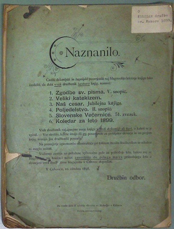 Koledar družbe sv. Mohorja za leto 1899