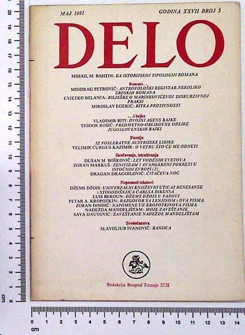 Delo, Mesečni časopis za teoriju, kritiku i poeziju, novembar - maj 1981